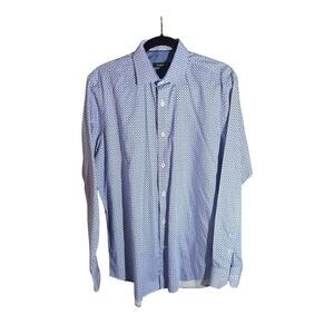 Bugatchi Blue Abstract Long Sleeve Men's Cotton Dress Shirt M